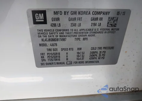 2013 Buick Encore Convenience z USA, uszkodzony, nr VIN KL4CJBSB8DB174987